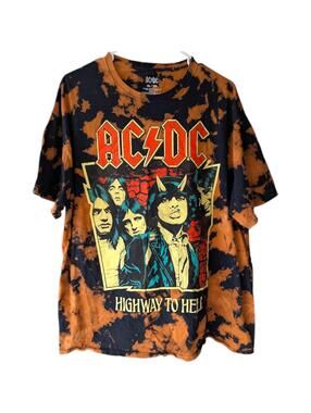 AC/DC Highway to Hell Shirt XL Tie Dye Orange Black Rock Band Tee Baggy 24x30